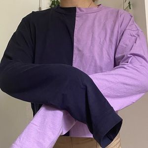 Navy blue and purple split color crop top